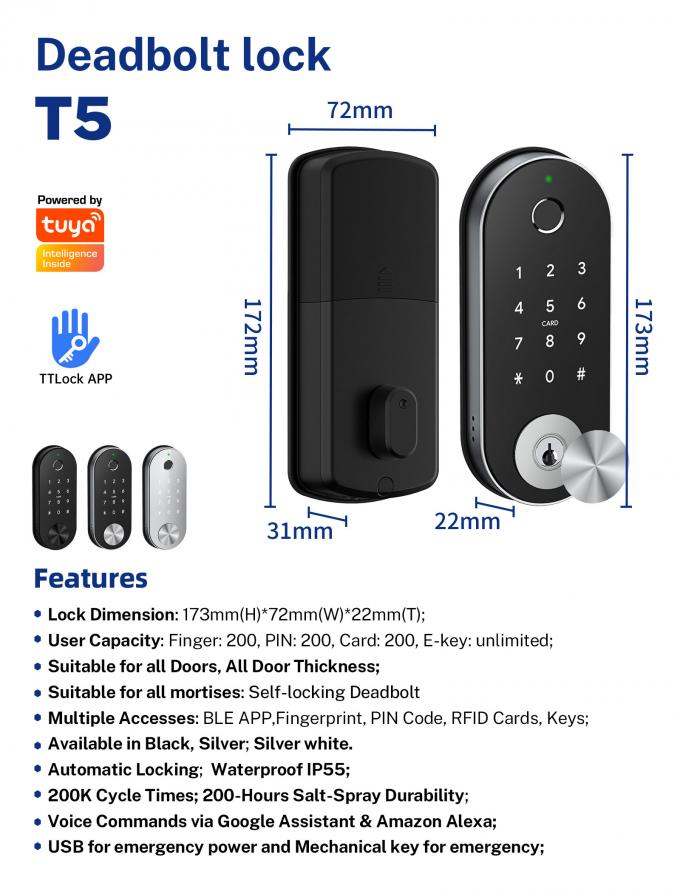 تطبيق الأمان WiFi Fingerprint Lock Auto Deadbolt Smart Lock 9