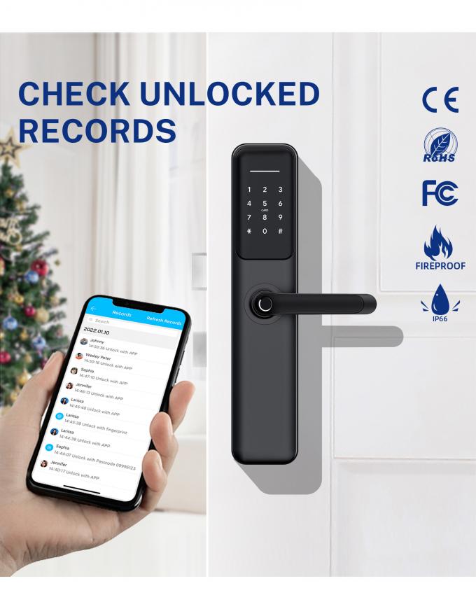 Tuya WiFi Smart Electric Digital Door Lock أقفال أبواب مقاومة للماء ببصمة الإصبع 2