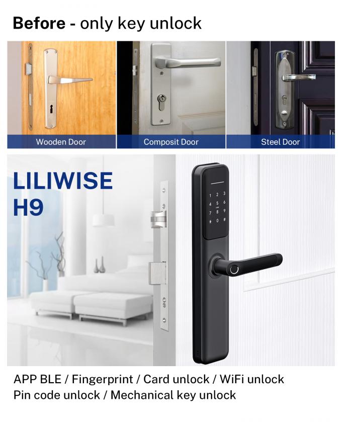 Tuya WiFi Smart Electric Digital Door Lock أقفال أبواب مقاومة للماء ببصمة الإصبع 4