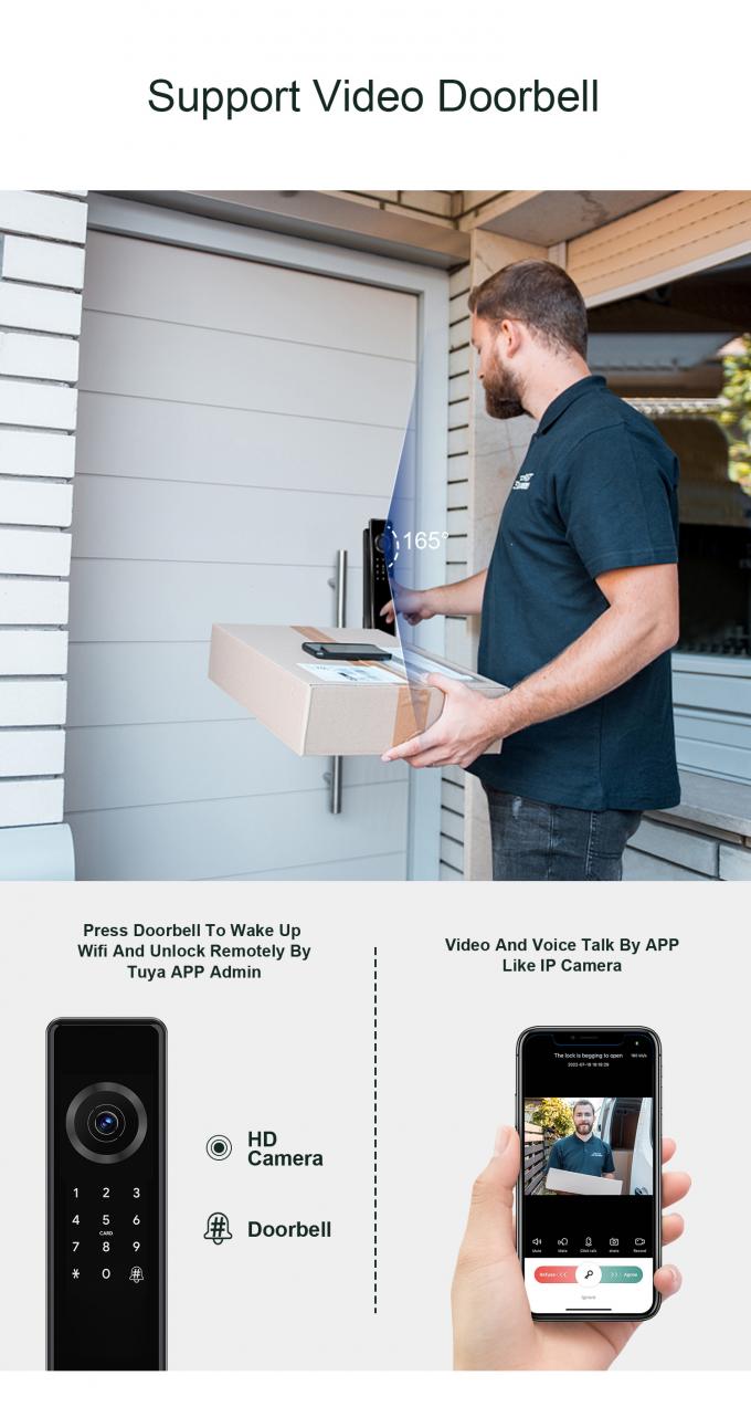 (ليلي ويز) أوتوماتيكية بالكامل (الرفاهية الإلكترونية) قفل الباب الذكي (واي فاي بل) بصمة الأصابع (تويا تتا لوك) قفل الباب الذكي مع الكاميرا 8