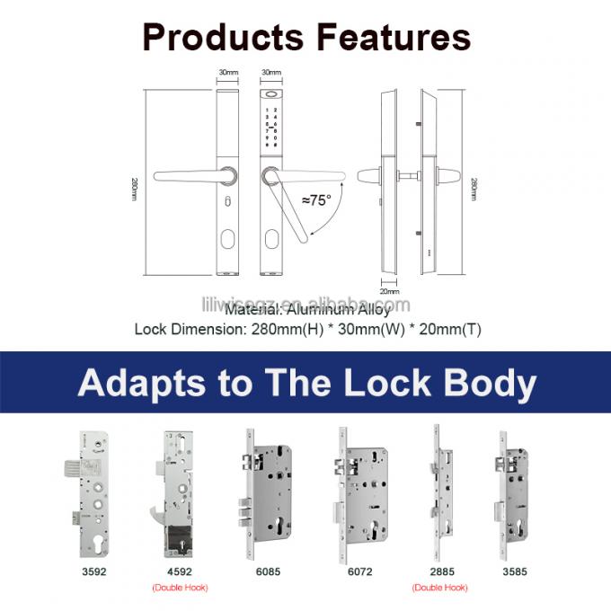 Liliwise Custom Waterproof Aluminium Electronic Outdoor Lock Tuya Ttlock Matter Smart Locks Keyless Slim Smart Door Lock 12