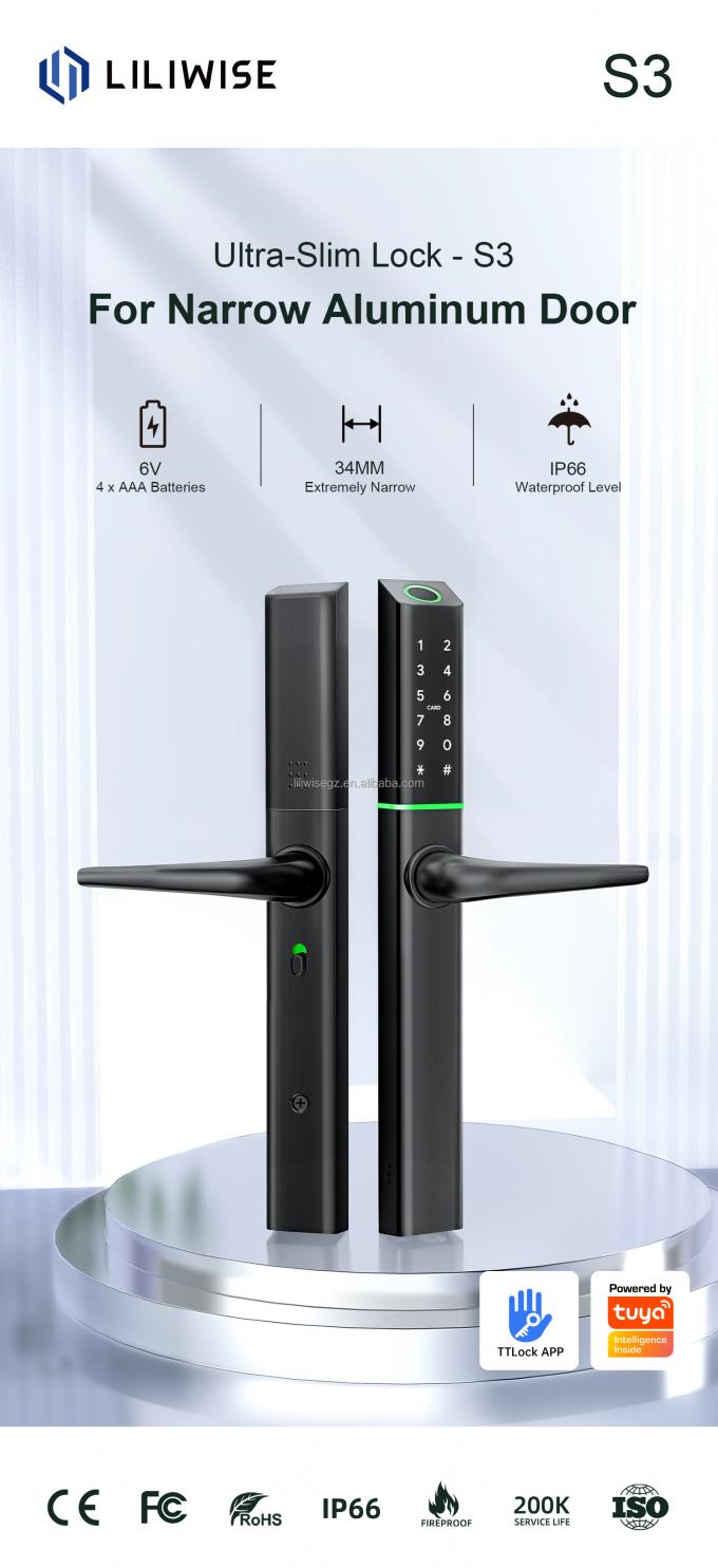Wifi Remote Ttlock Fingerprint Ultra-slim Aluminum Tuya Sliding Door Smart Locks Digital Slim Smart Lock With App Unlock 2